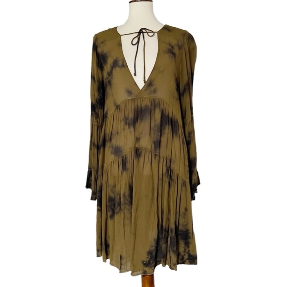 Young Fabulous And Broke Sheer Green & Black Tie Dye Mini Tunic Dress No Slip - Picture 4 of 9